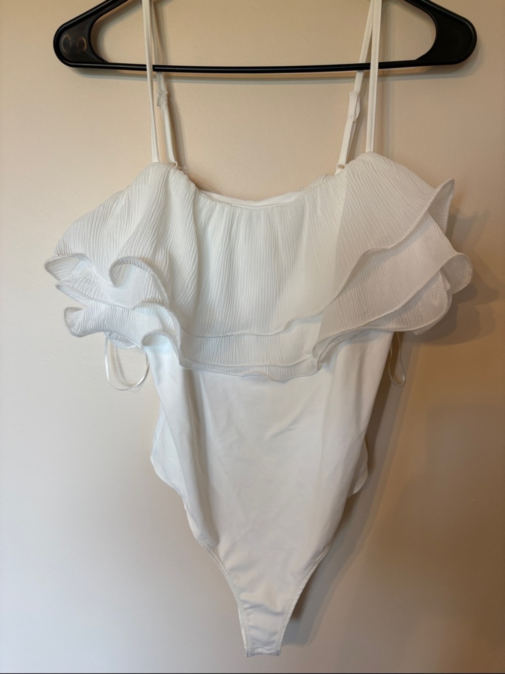Ruffled Off-Shoulder White Bodysuit